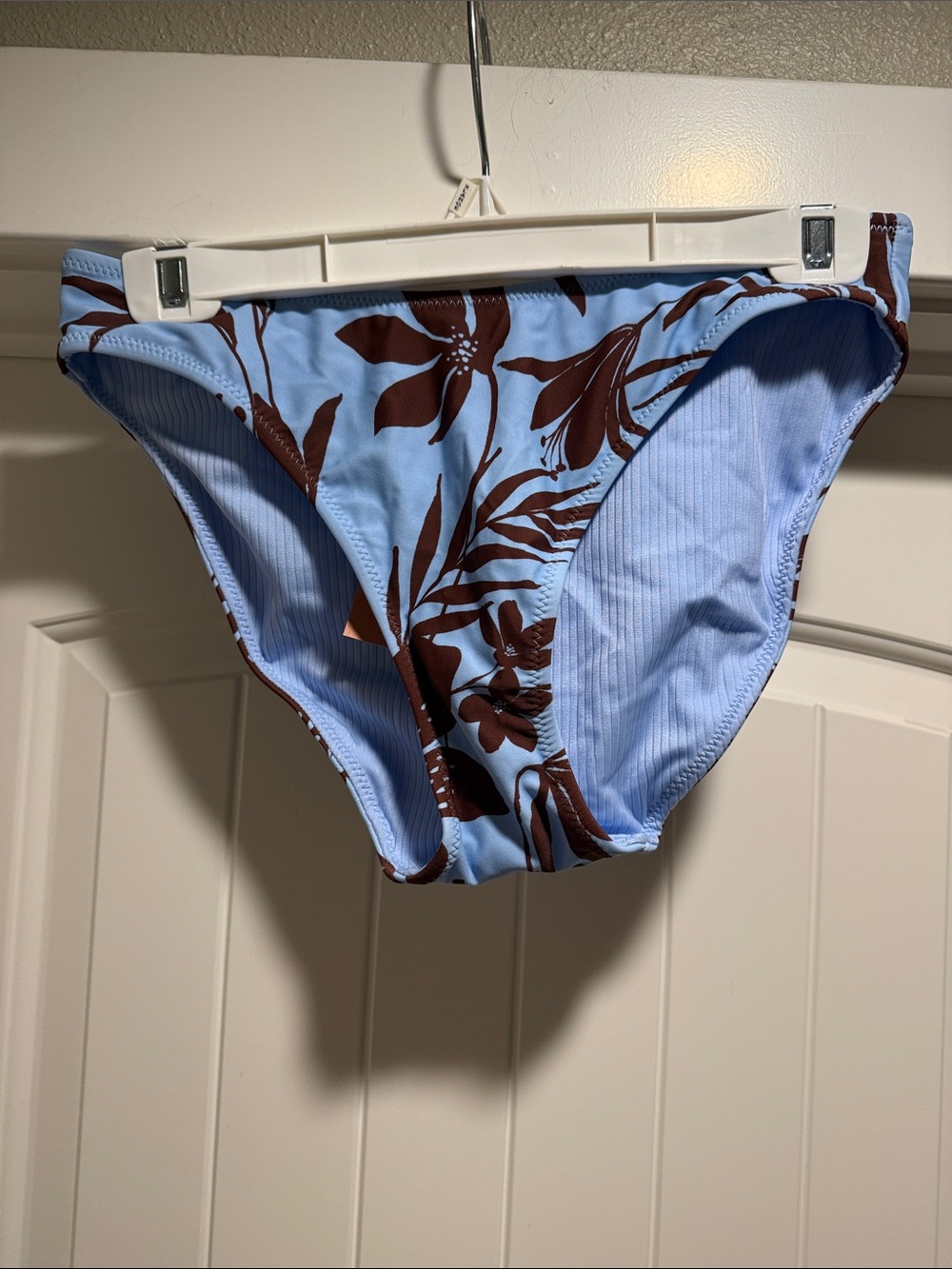 Shade & Shore Reversible Light Blue Bikini Bottoms with Brown Floral Print